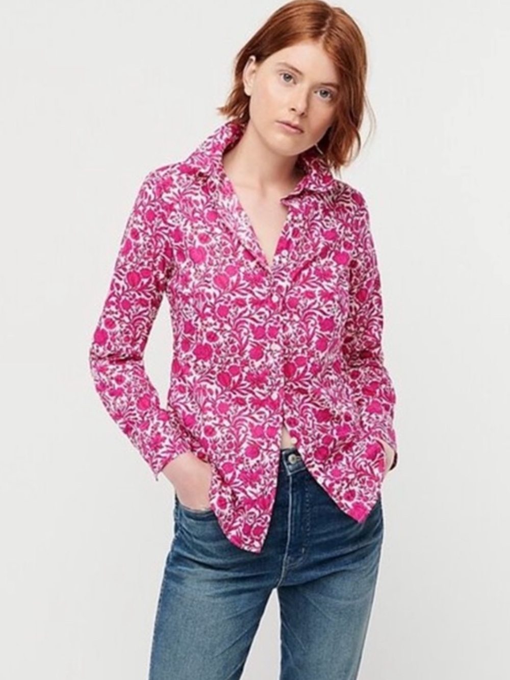 J. Crew Liberty London  Slim Perfect Shirt in Sambourne Floral Pink Size 8